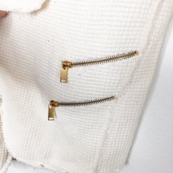 ZARA Cream and Gold Frayed Hem Blazer - Picture 4 of 6